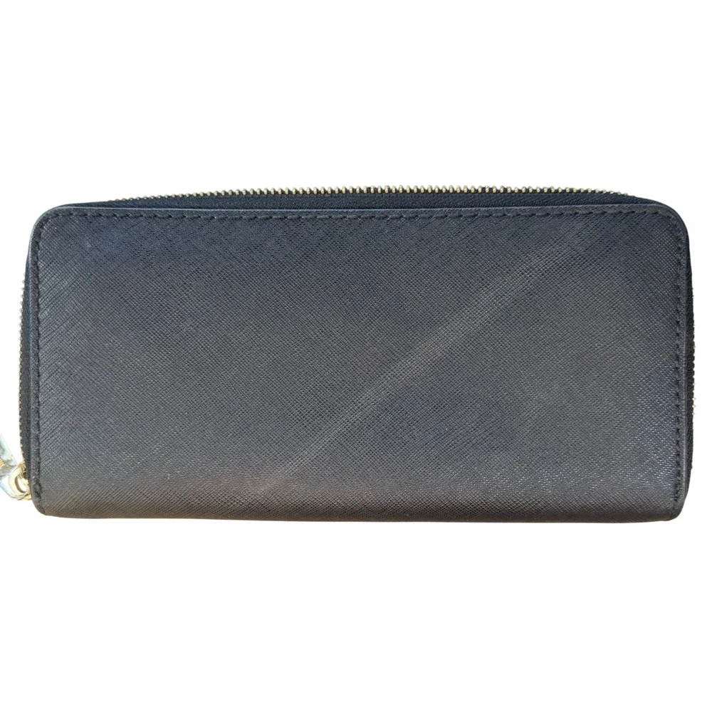 Michael Kors Wallet Womens Black Saffiano Leather Zip Around Jet Set Minimalist